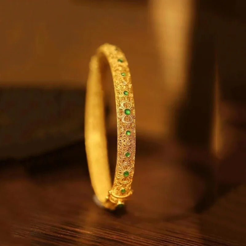 Bracelet jonc avec pierres précieuses | Or