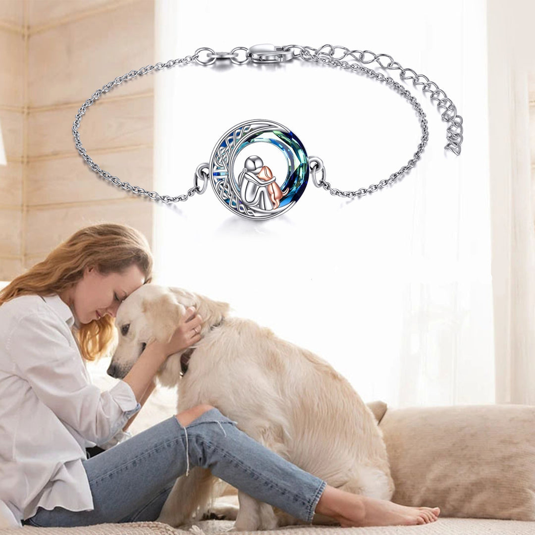 Bracelet réglable avec pendentif en forme de chien | Or blanc