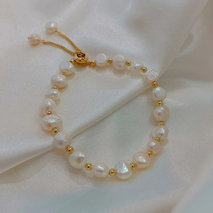 Bracelet rétro blanc avec perles | Or