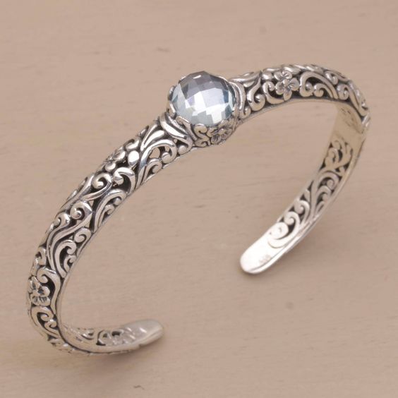 Bracelet vintage ouvert à brillants | Or blanc