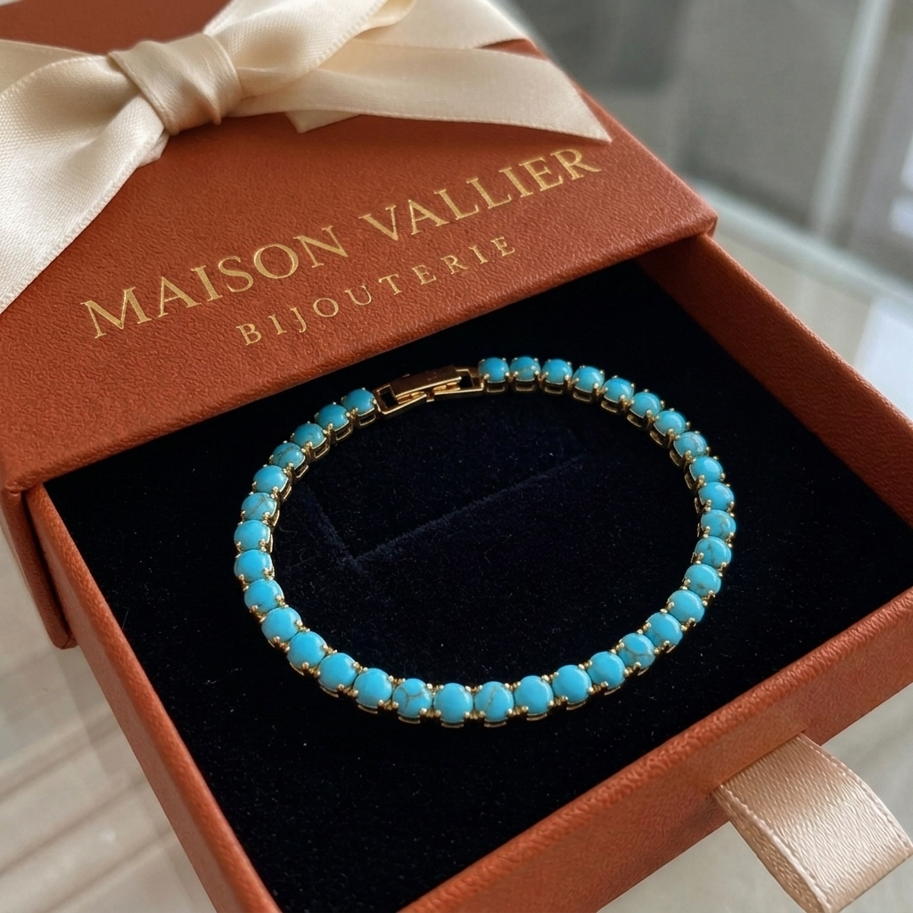 Bracelet de tennis rond turquoise | Or
