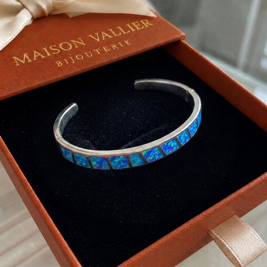 Bracelet en opale bleue | Or blanc