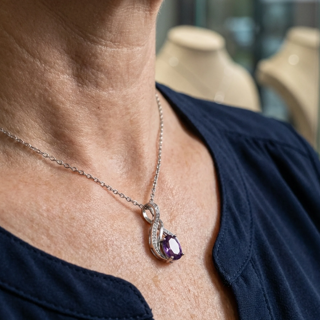 Collier pavé infini en améthyste | Or blanc