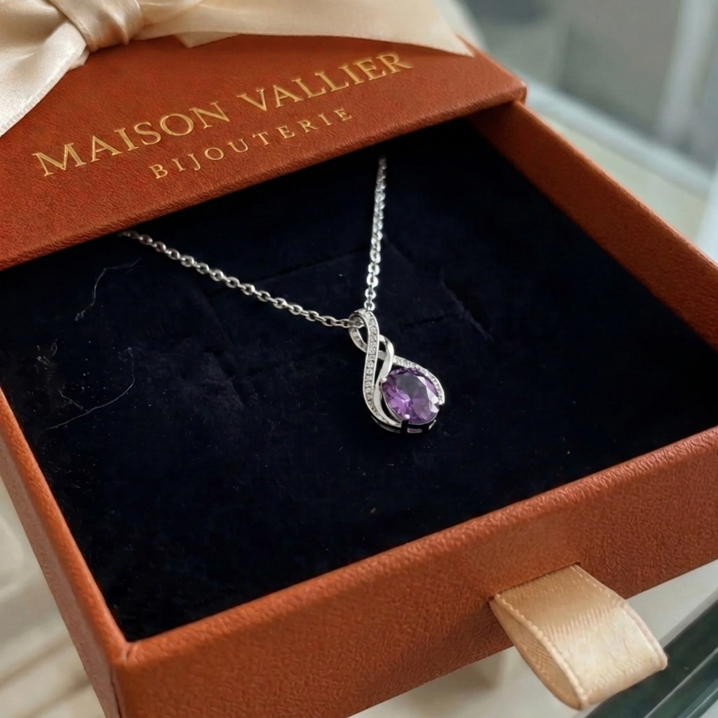 Collier pavé infini en améthyste | Or blanc