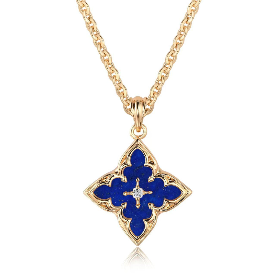 Collier pendentif trèfle bleu | Or