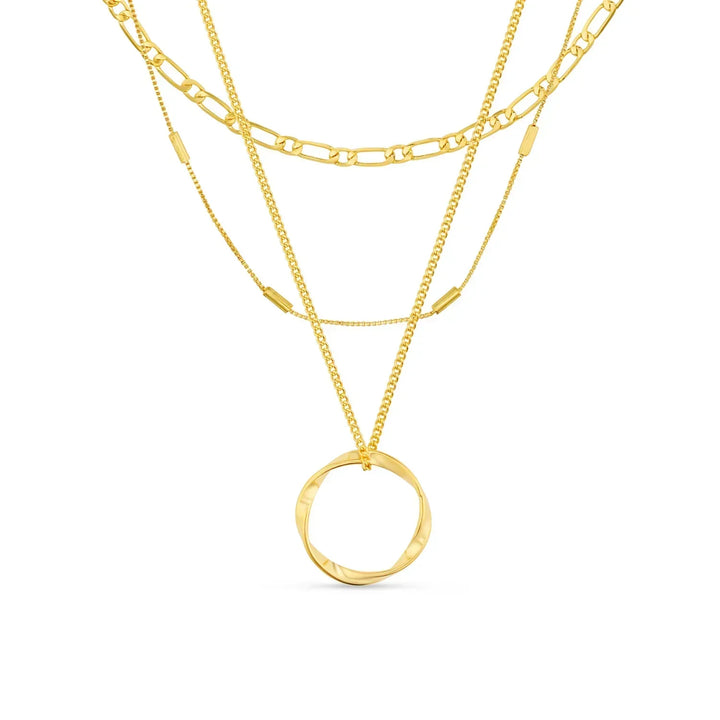 Collier à trois rangées en cercle ouvert | Or blanc