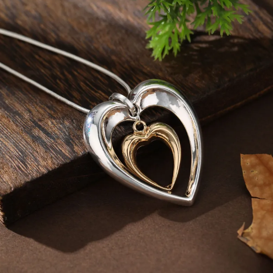 Collier avec cœur suspendu bicolore | Or bicolore