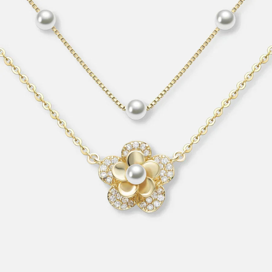Collier de fleurs avec perles doubles | Or