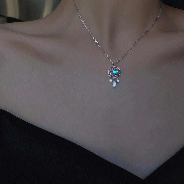 Collier de lune en cristal Pêcheur de rêves | Or blanc