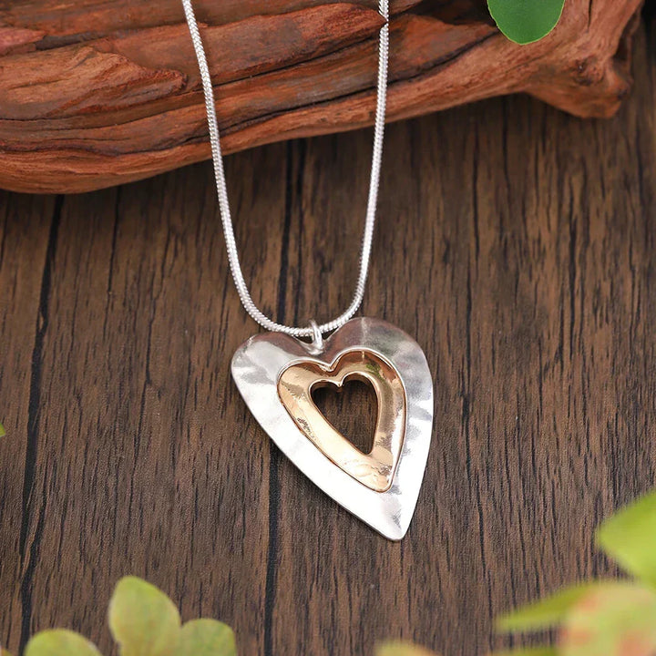 Collier rétro avec pendentif et or en forme de cœur | Or blanc