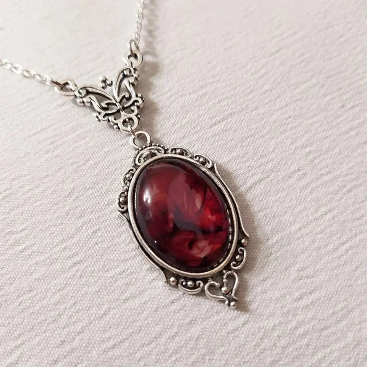 Collier rétro avec pendentif et quartz rouge | Or blanc