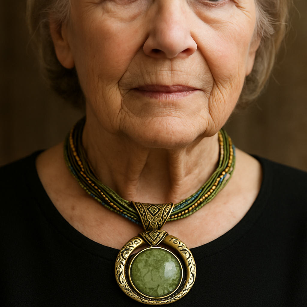 Collier rétro avec pendentif ethnique en cristal vert | Or