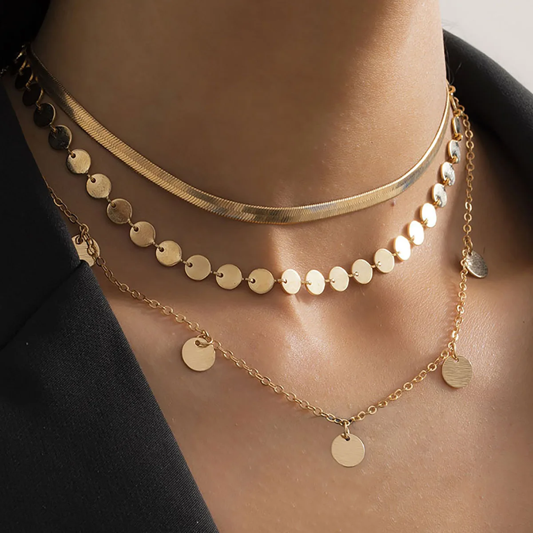 Collier rétro avec plaques | Or