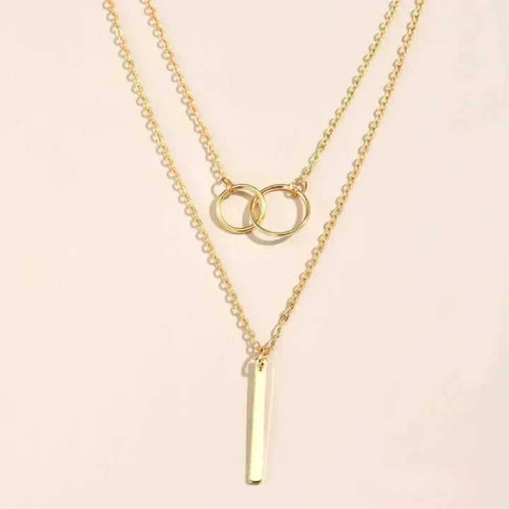 Collier rétro avec pendentif rond double | Or