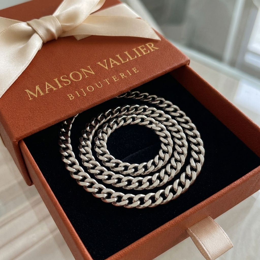 Collier cubain à gros maillons | Or blanc