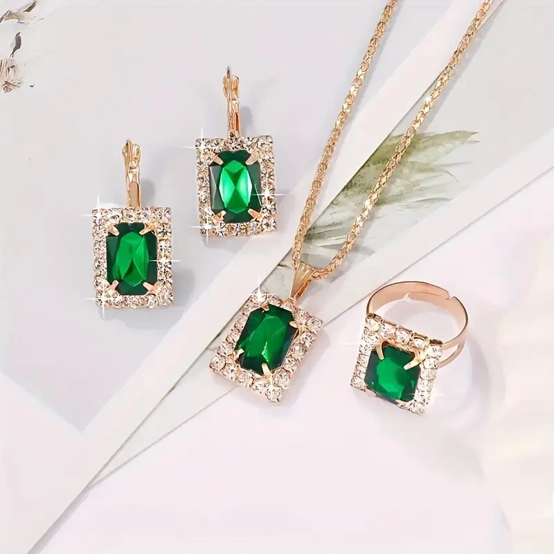 Ensemble de bijoux Sylvane voile vert | Or blanc