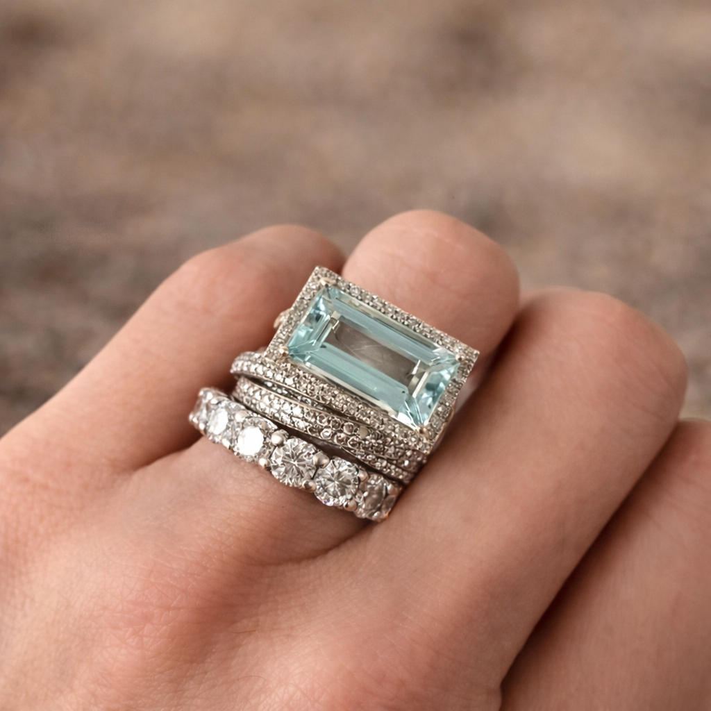 Ensemble de bagues rétro avec pierre en turquoise | Or blanc