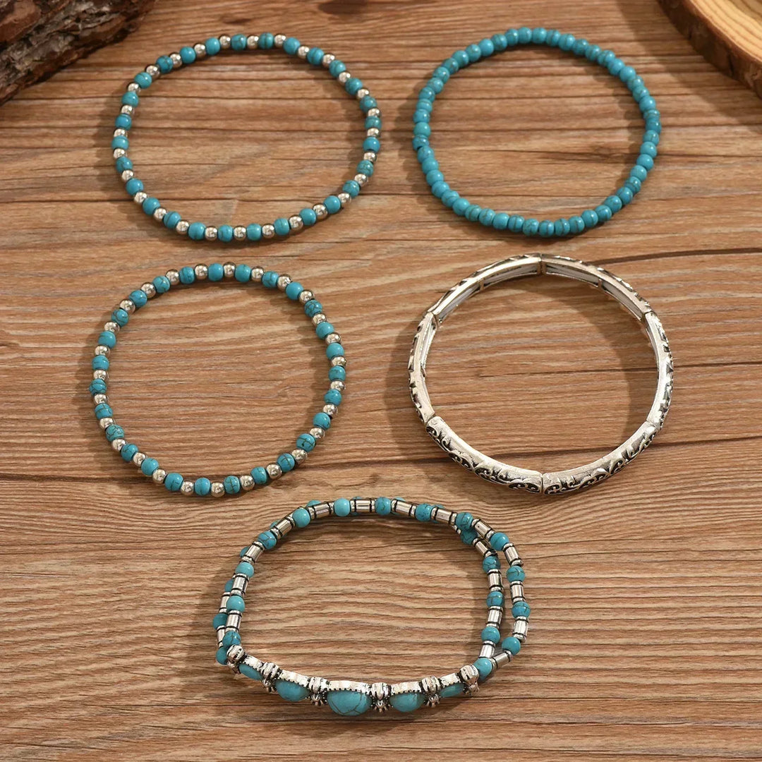 Ensemble de bracelets boho avec des perles turquoise | Or