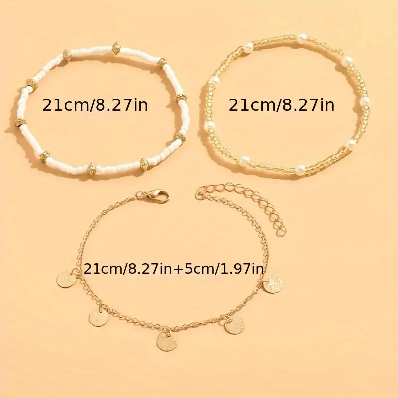 Ensemble de 3 bracelets de cheville superposés, charme côtier | Or