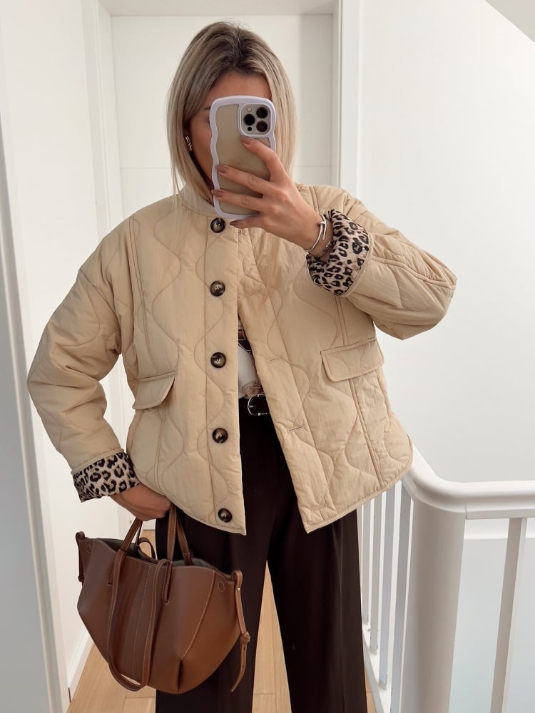 Veste Femme | Détails Matelassés & Léopard