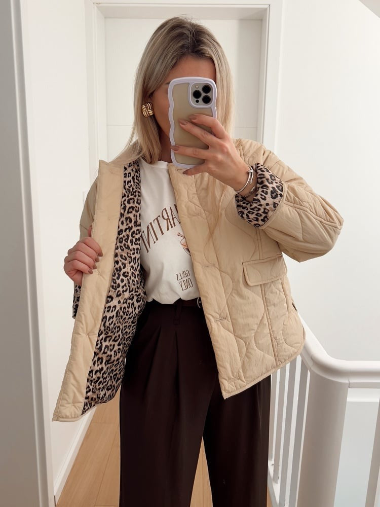 Veste Femme | Détails Matelassés & Léopard