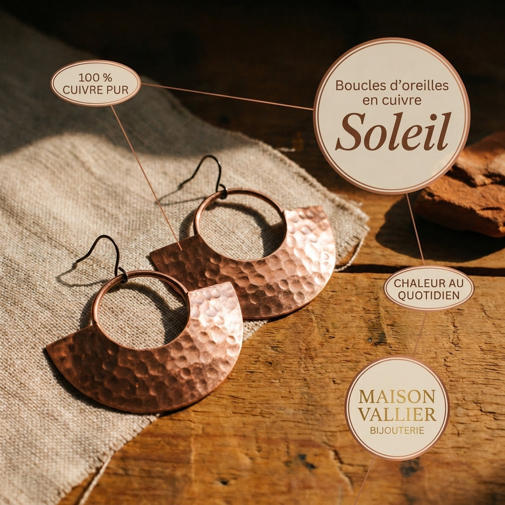 Boucles d'oreilles en cuivre Soleil