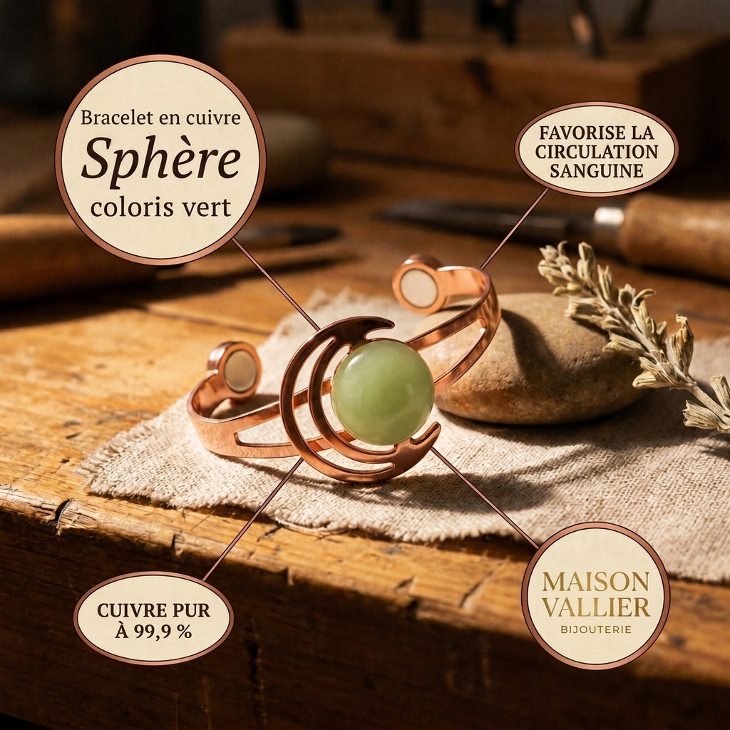 Bracelet en cuivre Sphère verte