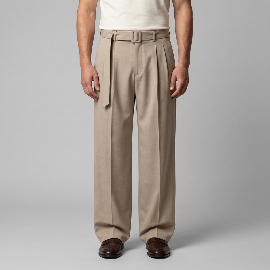 Nicolas | Pantalon homme à jambes larges avec taille haute et ceinture