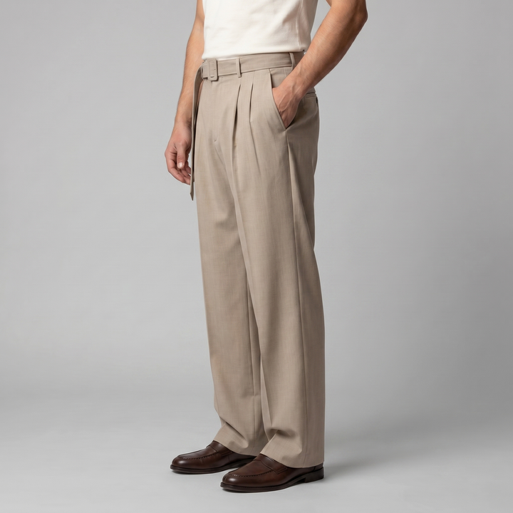 Nicolas | Pantalon homme à jambes larges avec taille haute et ceinture