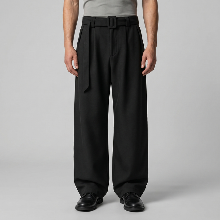 Nicolas | Pantalon homme à jambes larges avec taille haute et ceinture