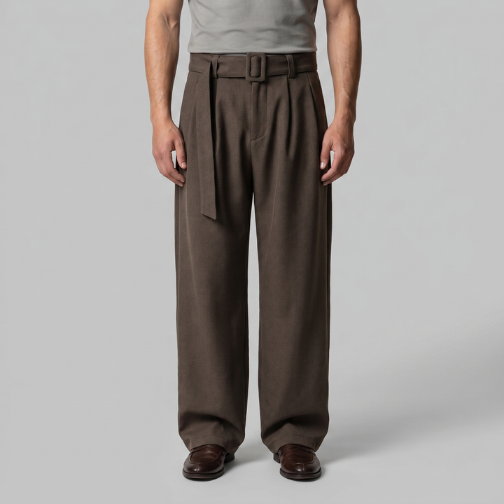 Nicolas | Pantalon homme à jambes larges avec taille haute et ceinture