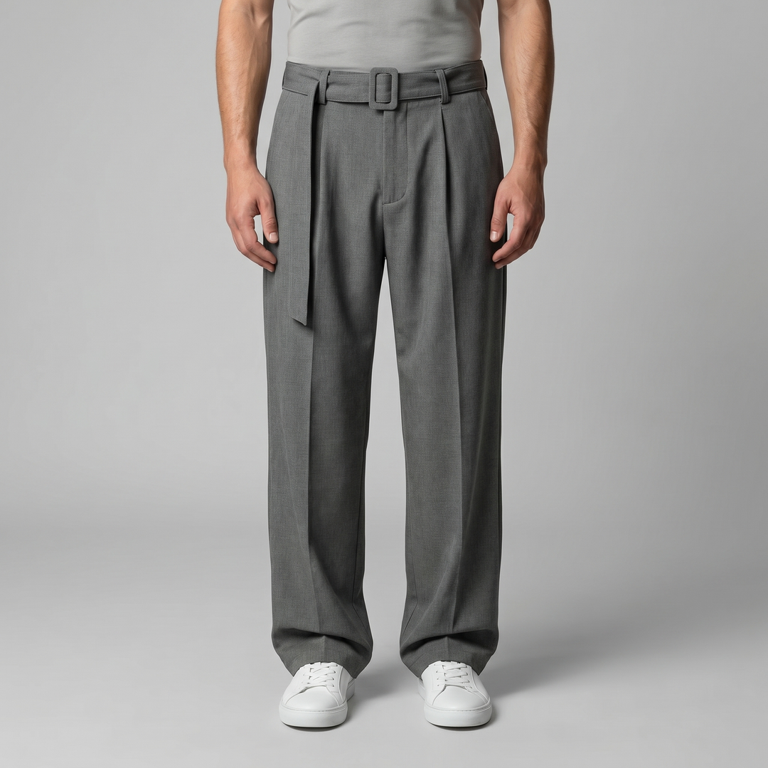 Nicolas | Pantalon homme à jambes larges avec taille haute et ceinture