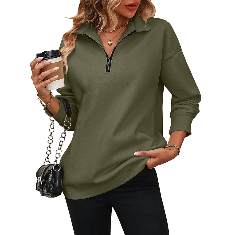 Sweat-shirt femme | Fermeture zippée quart de longueur et col chemise