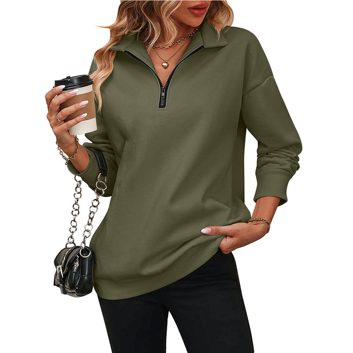 Sweat-shirt femme | Fermeture zippée quart de longueur et col chemise