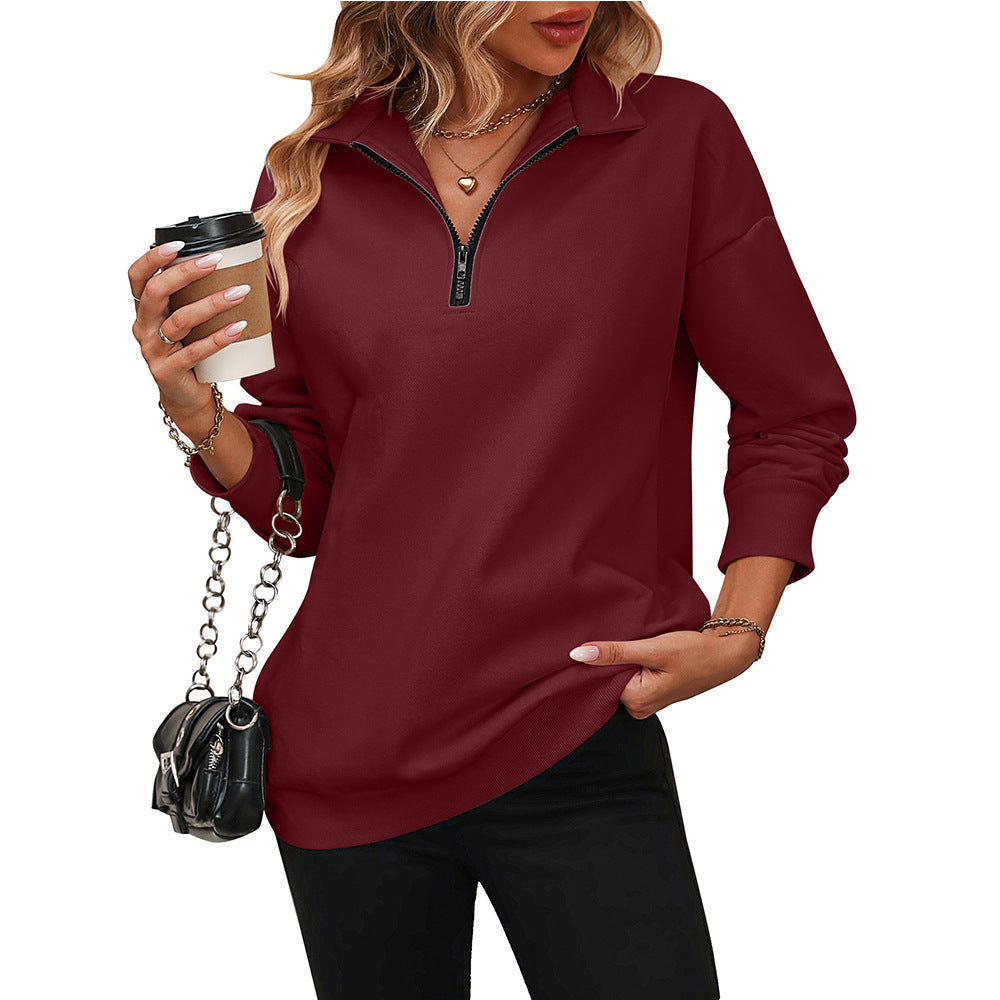 Sweat-shirt femme | Fermeture zippée quart de longueur et col chemise