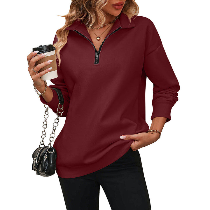 Sweat-shirt femme | Fermeture zippée quart de longueur et col chemise