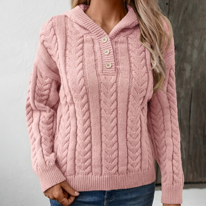 Pull tricoté torsadé femme | Coupe oversize avec patte de boutonnage
