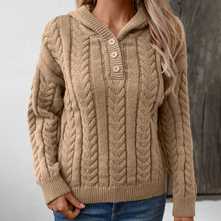 Pull tricoté torsadé femme | Coupe oversize avec patte de boutonnage