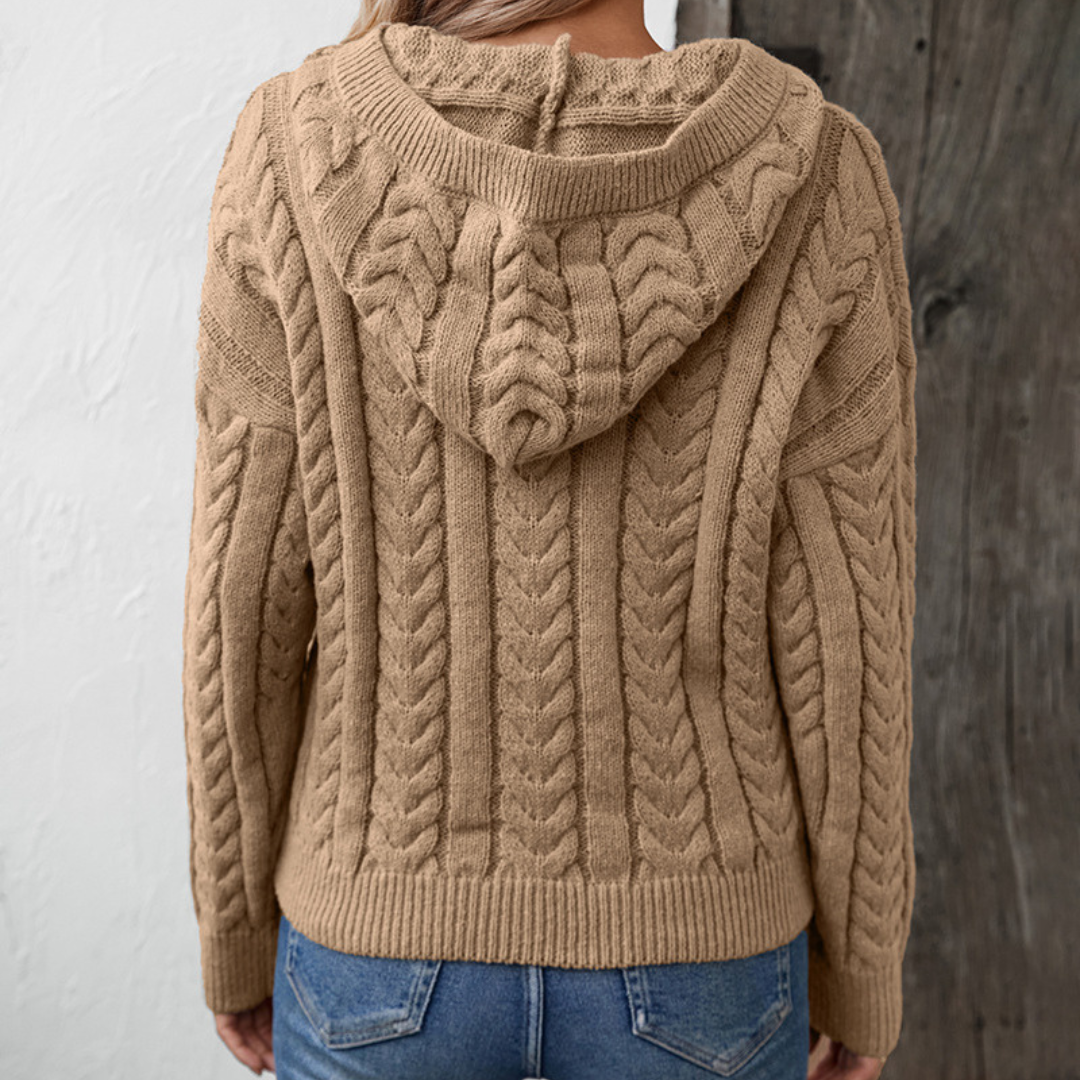 Pull tricoté torsadé femme | Coupe oversize avec patte de boutonnage