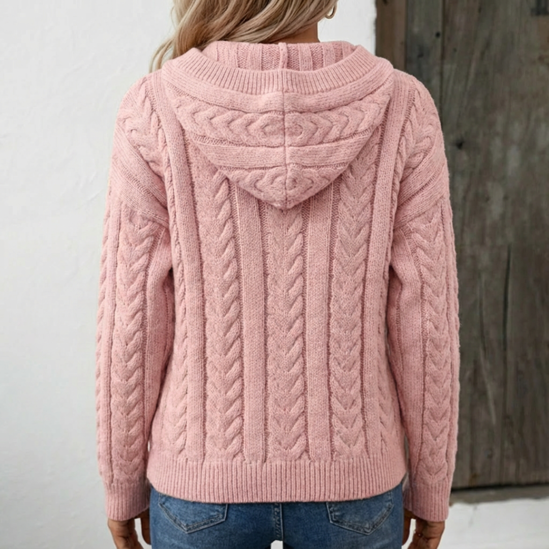 Pull tricoté torsadé femme | Coupe oversize avec patte de boutonnage