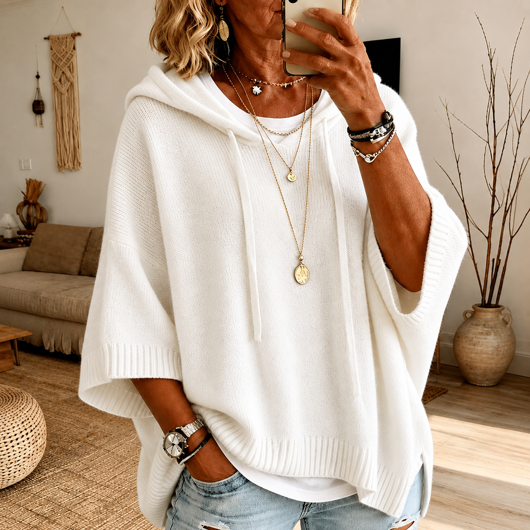 Pull tricoté pour femme | capuche et coupe poncho