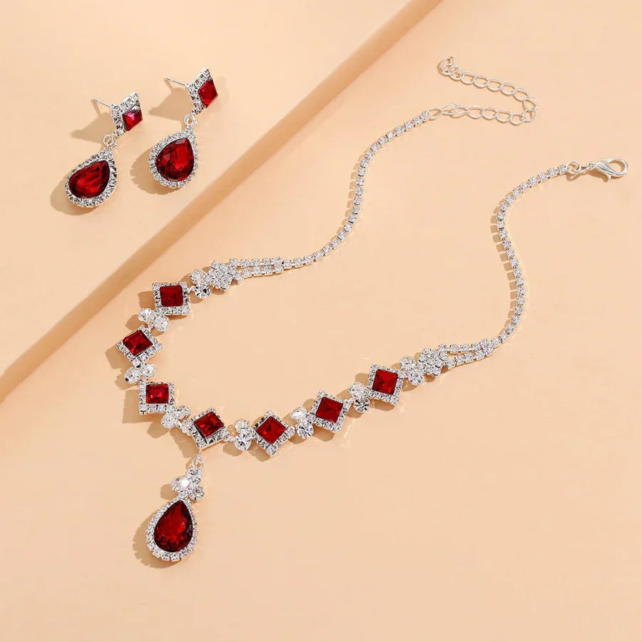 Ensemble « gouttes rouges » : ras-de-cou et boucles d'oreilles pendantes | Or