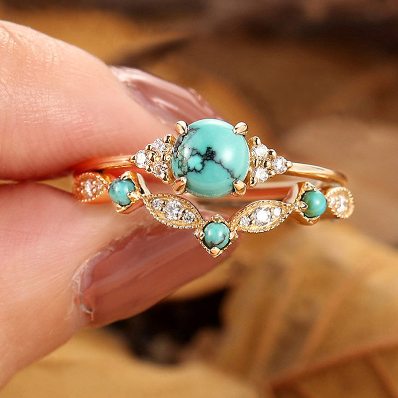 Ensemble de bagues couronne turquoise Aureva | Or