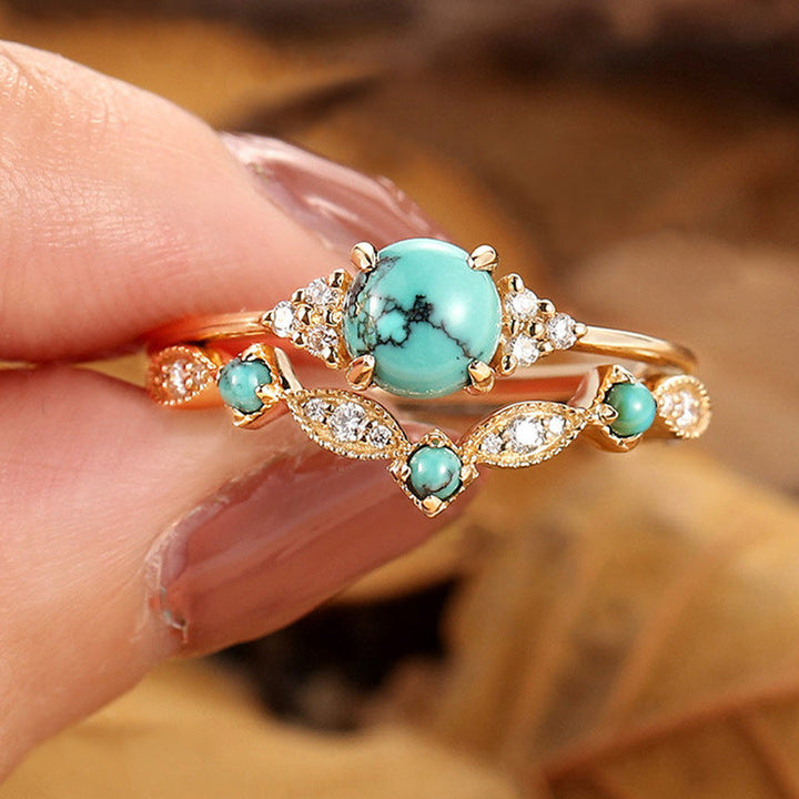Ensemble de bagues couronne turquoise Aureva | Or