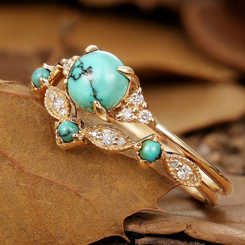 Ensemble de bagues couronne turquoise Aureva | Or