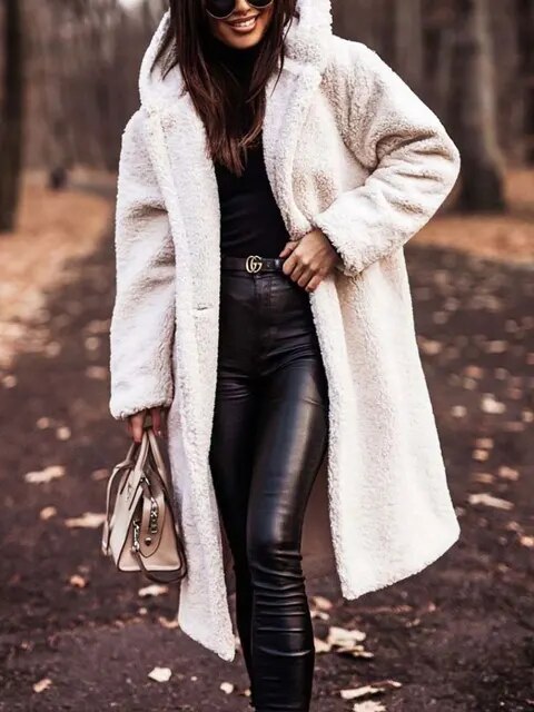 Manteau en Teddy Femme | Avec Capuche & Coupe Longue