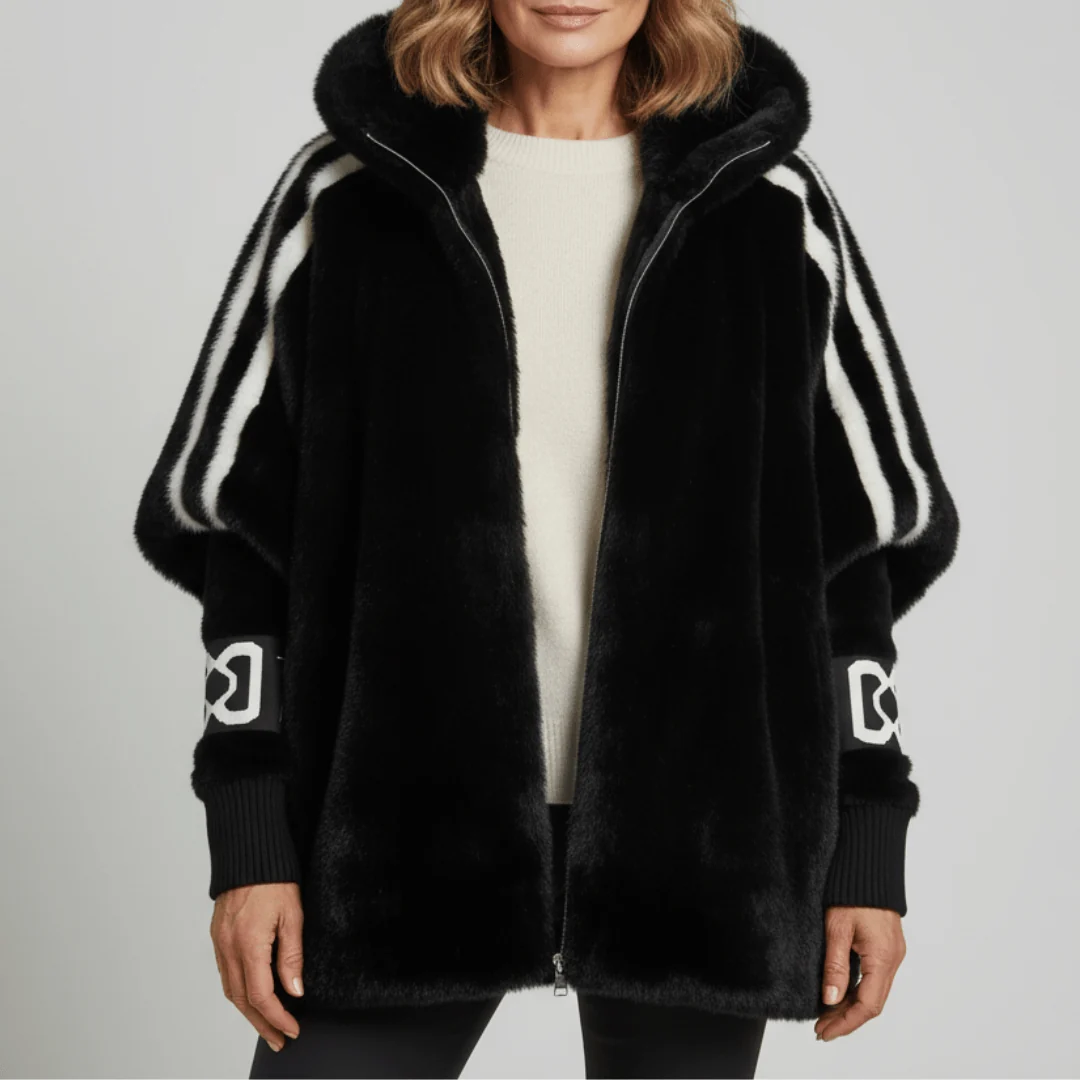 Veste d'hiver femme avec capuche | Rayures sportives