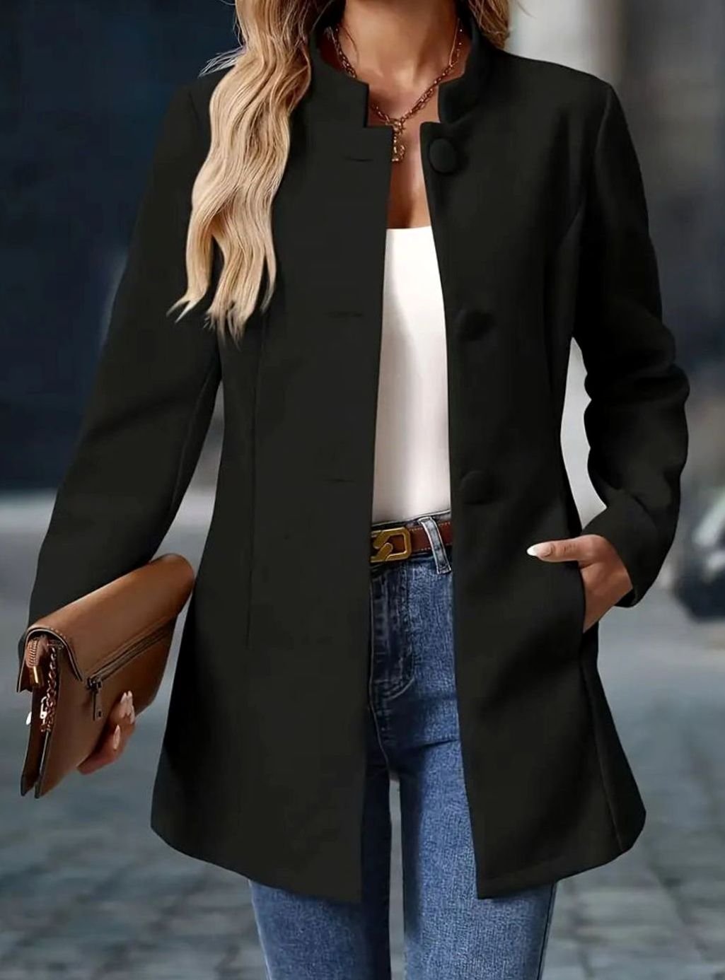 Manteau d'hiver Femme | Col montant élégant avec fermeture à boutons