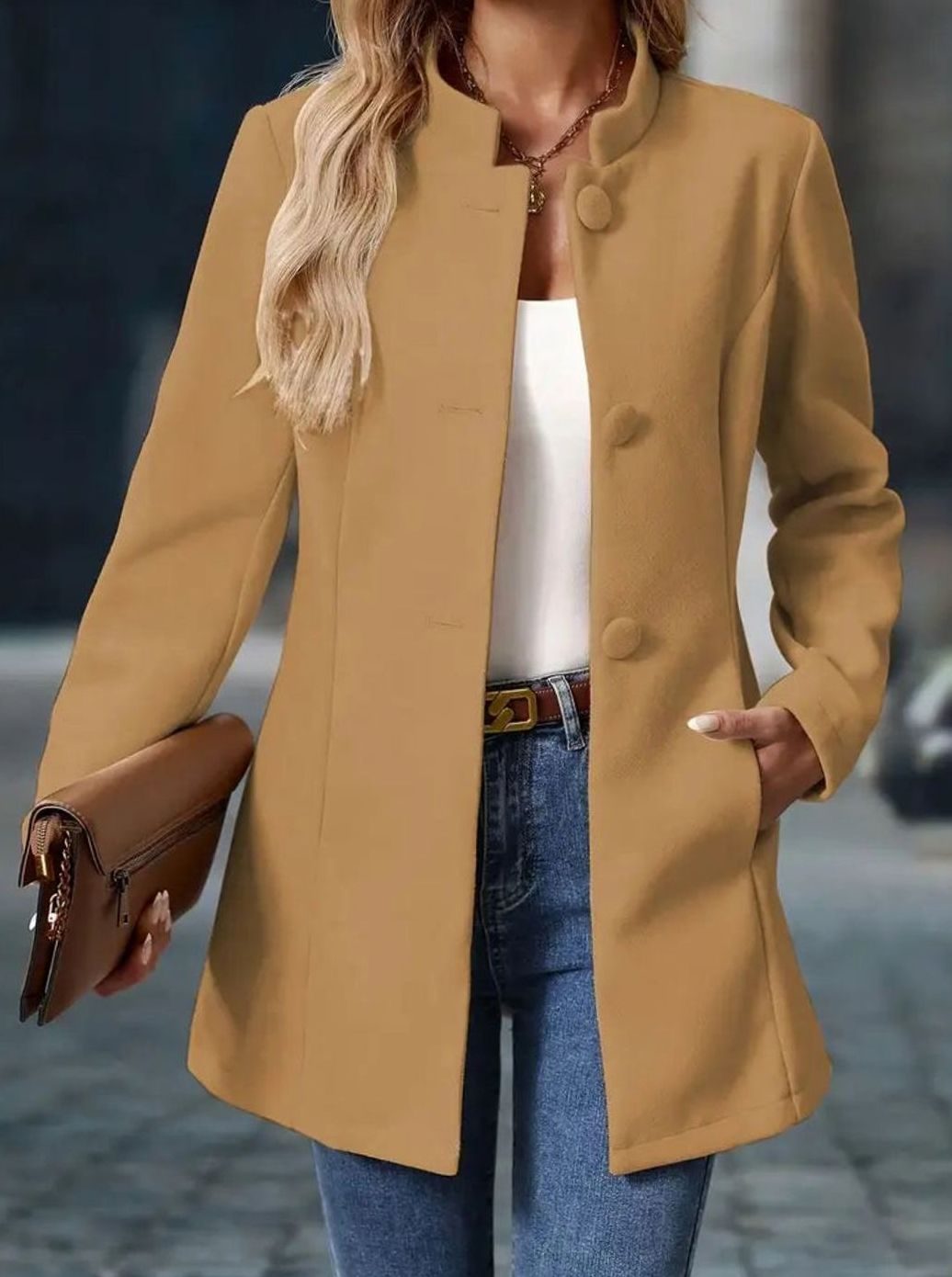 Manteau d'hiver Femme | Col montant élégant avec fermeture à boutons