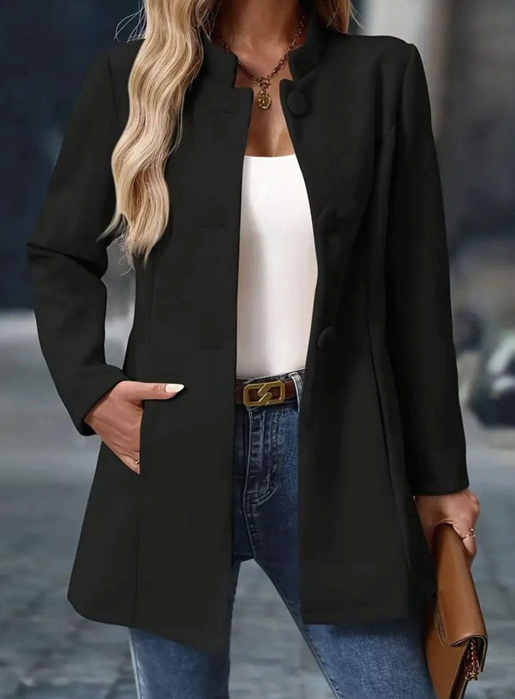 Manteau d'hiver Femme | Col montant élégant avec fermeture à boutons